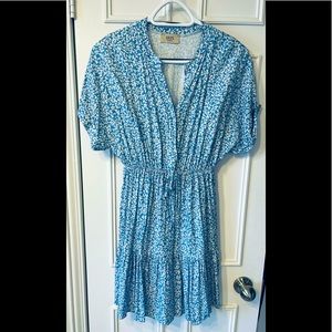 IRIS FIRENZE blue/cream floral mini dress made in Italy , A line, M-L